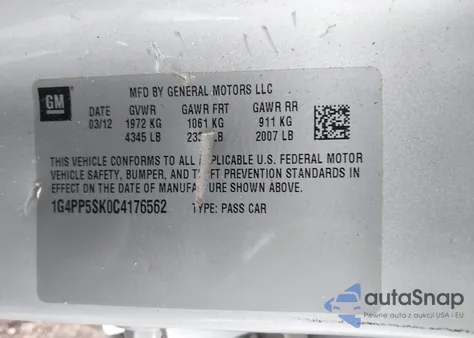 2012 Buick Verano z USA, uszkodzony, nr VIN 1G4PP5SK0C4176562